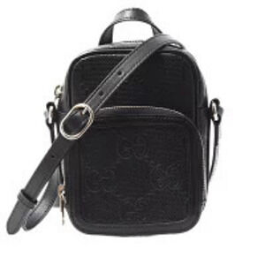 Gucci Shoulder Bag GG Embossed Leather Black